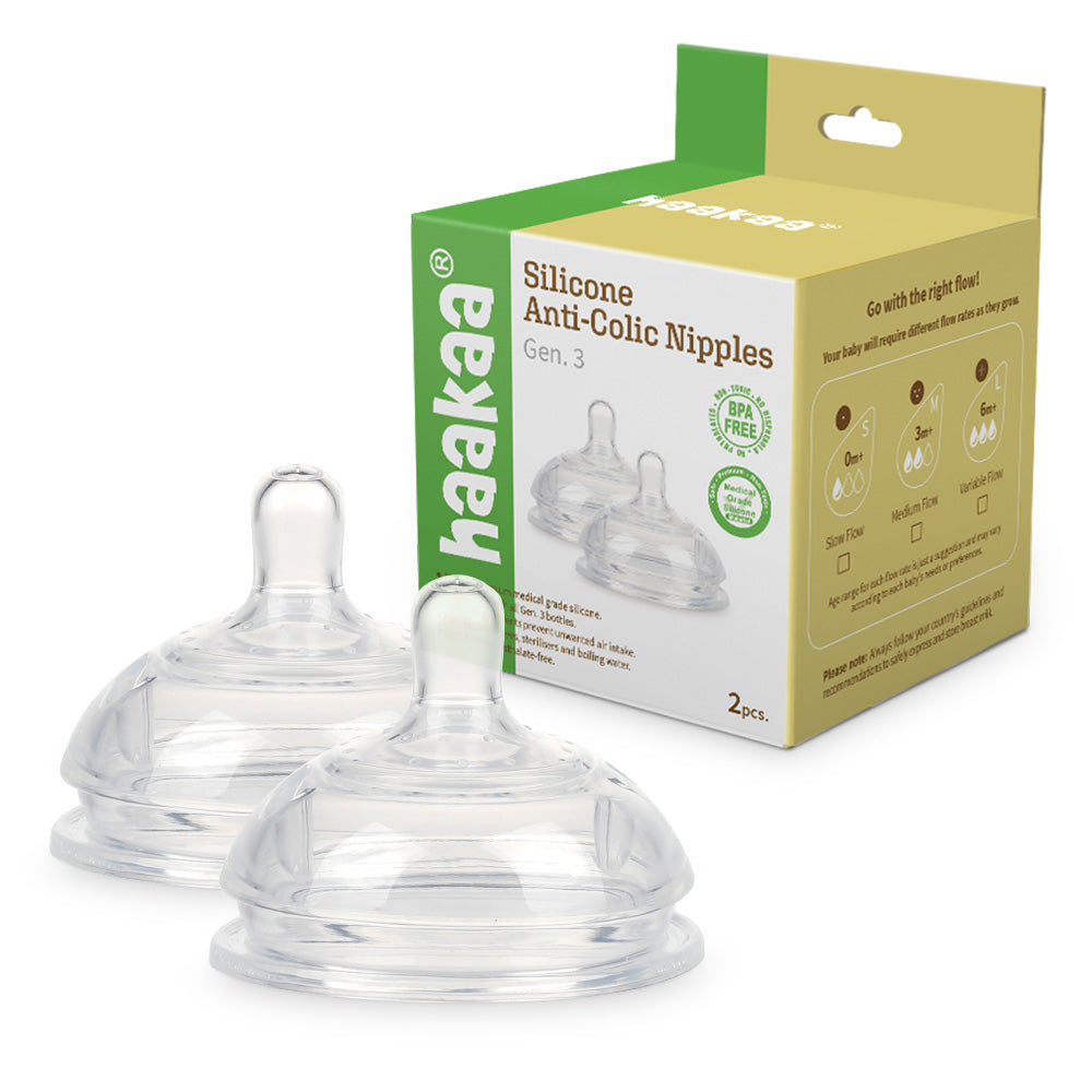 Silicone Baby Bottle Nipples 2 Pack - Anti-Colic, Slow Flow