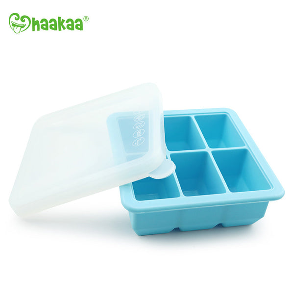 haakaa Silicone Freezer Tray,Ice Cube Trays with Lid,Perfect for Baby Food  and Breast Milk Freezer, Vegetable & Fruit Purees,8 x 1.4 oz, Pea Green