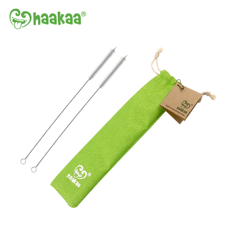 Haakaa Straight Stainless Steel Straws with Cleaning Brush, 3 pk